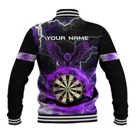 Personalized Purple Lightning Darts Board Baseball Jacket with Owl Graphic - Wonder Print Shop