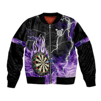Personalized Purple Lightning Darts Board Bomber Jacket with Owl Graphic - Wonder Print Shop