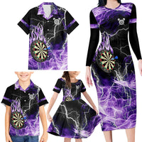 Personalized Purple Lightning Darts Board Family Matching Long Sleeve Bodycon Dress and Hawaiian Shirt with Owl Graphic - Wonder Print Shop