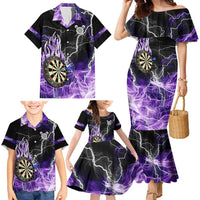 Personalized Purple Lightning Darts Board Family Matching Mermaid Dress and Hawaiian Shirt with Owl Graphic - Wonder Print Shop