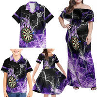 Personalized Purple Lightning Darts Board Family Matching Off Shoulder Maxi Dress and Hawaiian Shirt with Owl Graphic - Wonder Print Shop