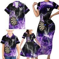 Personalized Purple Lightning Darts Board Family Matching Short Sleeve Bodycon Dress and Hawaiian Shirt with Owl Graphic - Wonder Print Shop