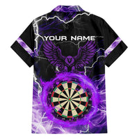 Personalized Purple Lightning Darts Board Family Matching Short Sleeve Bodycon Dress and Hawaiian Shirt with Owl Graphic - Wonder Print Shop