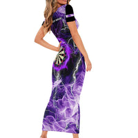 Personalized Purple Lightning Darts Board Family Matching Short Sleeve Bodycon Dress and Hawaiian Shirt with Owl Graphic - Wonder Print Shop