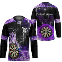 Personalized Purple Lightning Darts Board Hockey Jersey with Owl Graphic - Wonder Print Shop