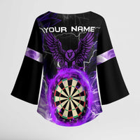 Personalized Purple Lightning Darts Board Kimono Sleeve Blouse with Owl Graphic - Wonder Print Shop
