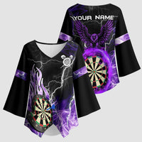 Personalized Purple Lightning Darts Board Kimono Sleeve Blouse with Owl Graphic - Wonder Print Shop