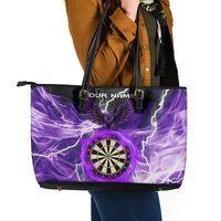 Personalized Purple Lightning Darts Board Leather Tote Bag with Owl Graphic - Wonder Print Shop