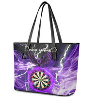 Personalized Purple Lightning Darts Board Leather Tote Bag with Owl Graphic - Wonder Print Shop