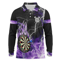 Personalized Purple Lightning Darts Board Long Sleeve Polo Shirt with Owl Graphic - Wonder Print Shop