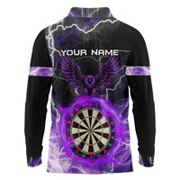 Personalized Purple Lightning Darts Board Long Sleeve Polo Shirt with Owl Graphic - Wonder Print Shop