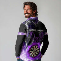 Personalized Purple Lightning Darts Board Long Sleeve Polo Shirt with Owl Graphic - Wonder Print Shop