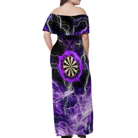 Personalized Purple Lightning Darts Board Off Shoulder Maxi Dress with Owl Graphic - Wonder Print Shop