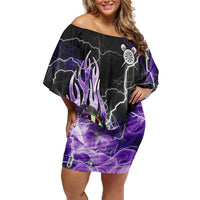 Personalized Purple Lightning Darts Board Off Shoulder Short Dress with Owl Graphic - Wonder Print Shop