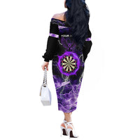 Personalized Purple Lightning Darts Board Off The Shoulder Long Sleeve Dress with Owl Graphic - Wonder Print Shop