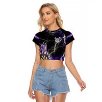 Personalized Purple Lightning Darts Board Raglan Cropped T Shirt with Owl Graphic - Wonder Print Shop