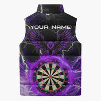 Personalized Purple Lightning Darts Board Sleeveless Puffer Jacket with Owl Graphic - Wonder Print Shop