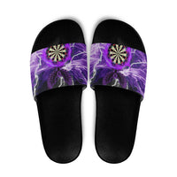 Personalized Purple Lightning Darts Board Slide Sandals with Owl Graphic - Wonder Print Shop
