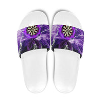 Personalized Purple Lightning Darts Board Slide Sandals with Owl Graphic - Wonder Print Shop
