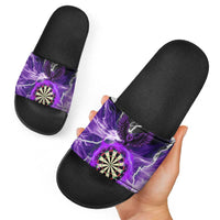 Personalized Purple Lightning Darts Board Slide Sandals with Owl Graphic - Wonder Print Shop
