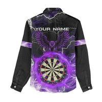 Personalized Purple Lightning Darts Board Women Casual Shirt with Owl Graphic - Wonder Print Shop