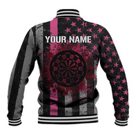 Personalized Pink Ribbon and American Flag Darts Baseball Jacket - Wonder Print Shop