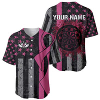 Personalized Pink Ribbon and American Flag Darts Baseball Jersey - Wonder Print Shop