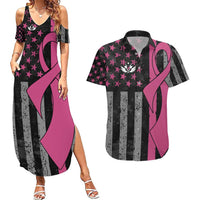 Personalized Pink Ribbon and American Flag Darts Couples Matching Summer Maxi Dress and Hawaiian Shirt - Wonder Print Shop
