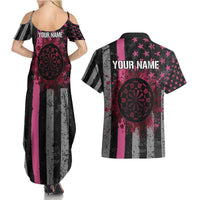 Personalized Pink Ribbon and American Flag Darts Couples Matching Summer Maxi Dress and Hawaiian Shirt - Wonder Print Shop