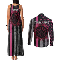 Personalized Pink Ribbon and American Flag Darts Couples Matching Tank Maxi Dress and Long Sleeve Button Shirt - Wonder Print Shop