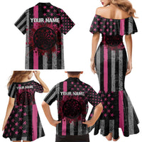 Personalized Pink Ribbon and American Flag Darts Family Matching Mermaid Dress and Hawaiian Shirt - Wonder Print Shop