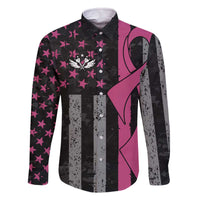 Personalized Pink Ribbon and American Flag Darts Family Matching Off The Shoulder Long Sleeve Dress and Hawaiian Shirt - Wonder Print Shop