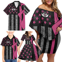 Personalized Pink Ribbon and American Flag Darts Family Matching Off Shoulder Short Dress and Hawaiian Shirt - Wonder Print Shop