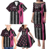 Personalized Pink Ribbon and American Flag Darts Family Matching Puletasi and Hawaiian Shirt - Wonder Print Shop