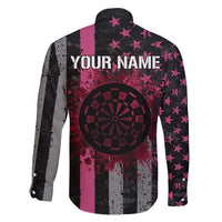 Personalized Pink Ribbon and American Flag Darts Family Matching Puletasi and Hawaiian Shirt - Wonder Print Shop