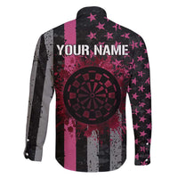 Personalized Pink Ribbon and American Flag Darts Family Matching Short Sleeve Bodycon Dress and Hawaiian Shirt - Wonder Print Shop