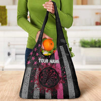 Personalized Pink Ribbon and American Flag Darts Grocery Bag - Wonder Print Shop