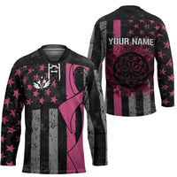 Personalized Pink Ribbon and American Flag Darts Hockey Jersey - Wonder Print Shop