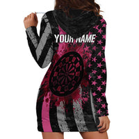 Personalized Pink Ribbon and American Flag Darts Hoodie Dress - Wonder Print Shop
