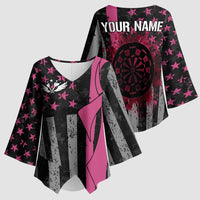 Personalized Pink Ribbon and American Flag Darts Kimono Sleeve Blouse - Wonder Print Shop