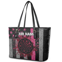 Personalized Pink Ribbon and American Flag Darts Leather Tote Bag - Wonder Print Shop