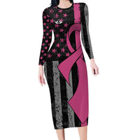 Personalized Pink Ribbon and American Flag Darts Long Sleeve Bodycon Dress - Wonder Print Shop