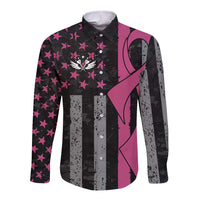 Personalized Pink Ribbon and American Flag Darts Long Sleeve Button Shirt - Wonder Print Shop