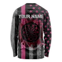 Personalized Pink Ribbon and American Flag Darts Long Sleeve Shirt - Wonder Print Shop