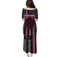 Personalized Pink Ribbon and American Flag Darts Puletasi - Wonder Print Shop