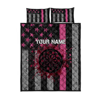 Personalized Pink Ribbon and American Flag Darts Quilt Bed Set - Wonder Print Shop