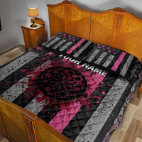 Personalized Pink Ribbon and American Flag Darts Quilt Bed Set - Wonder Print Shop