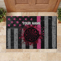 Personalized Pink Ribbon and American Flag Darts Rubber Doormat - Wonder Print Shop