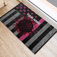 Personalized Pink Ribbon and American Flag Darts Rubber Doormat - Wonder Print Shop