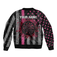 Personalized Pink Ribbon and American Flag Darts Sleeve Zip Bomber Jacket - Wonder Print Shop